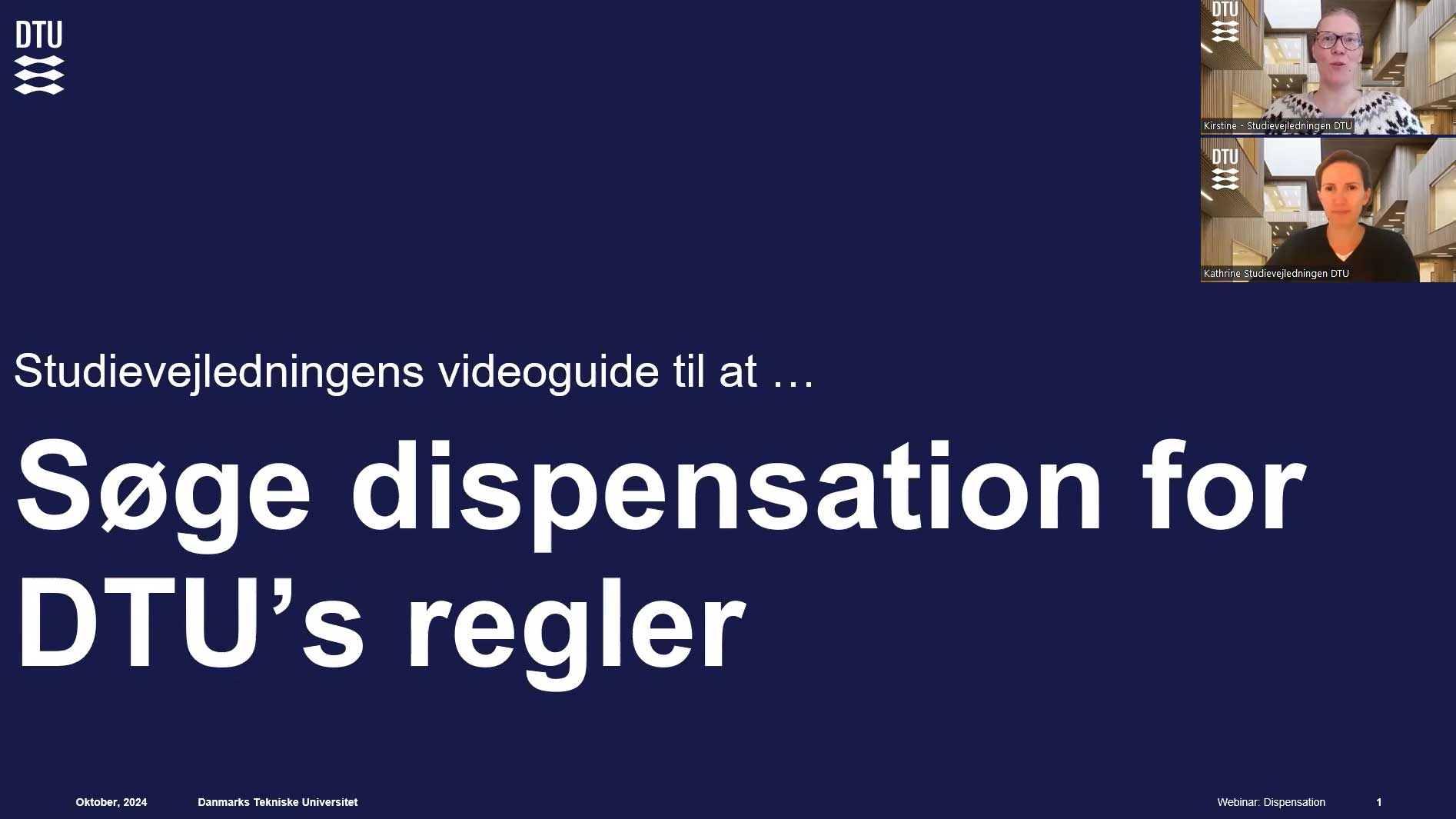 Se Studievejledningens videoguide om at søge dispensation for DTU's regler